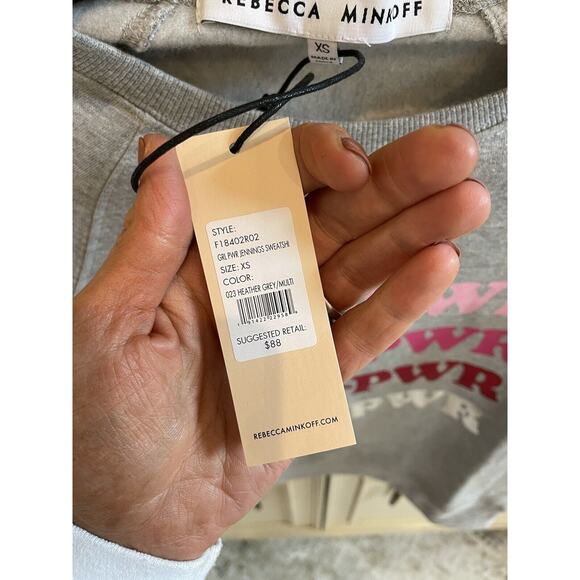NWT $88 Rebecca Minkoff Girl Power Girl Pwr Gray Pink Crew Neck Sweater XS - Picture 3 of 7